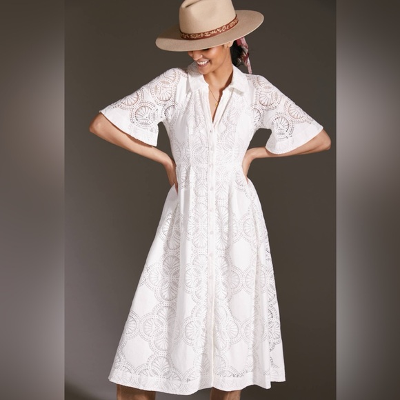 Anthropologie Dresses & Skirts - Anthropologie Maeve White Eyelet Midi Dress (Size 6)